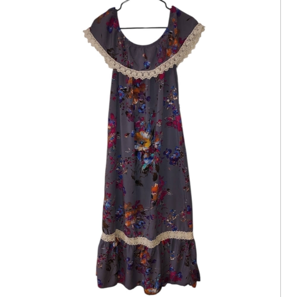 Umgee Multicolor Floral Print Sundress with Crochet Trim - Picture 4 of 6